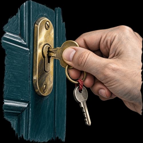 A key turning in a front door