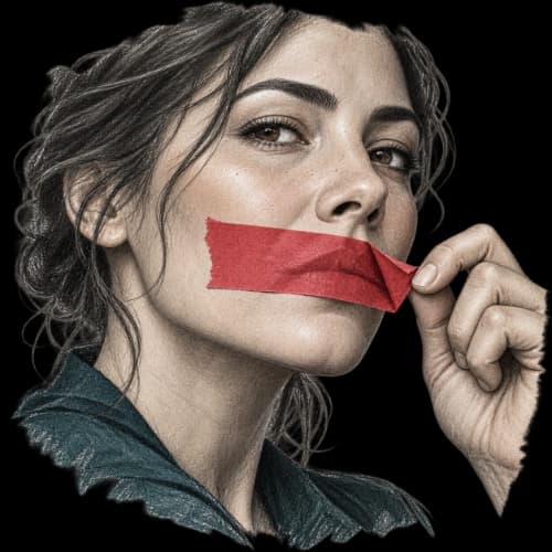 A face with tape across the mouth